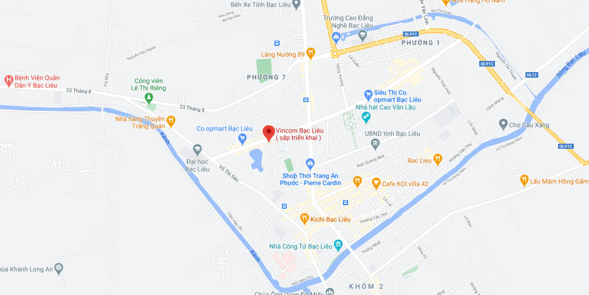 Bản đồ chỉ dẫn vị trí chiến lược của Vincom Bạc Liêu tại trung tâm thành phố