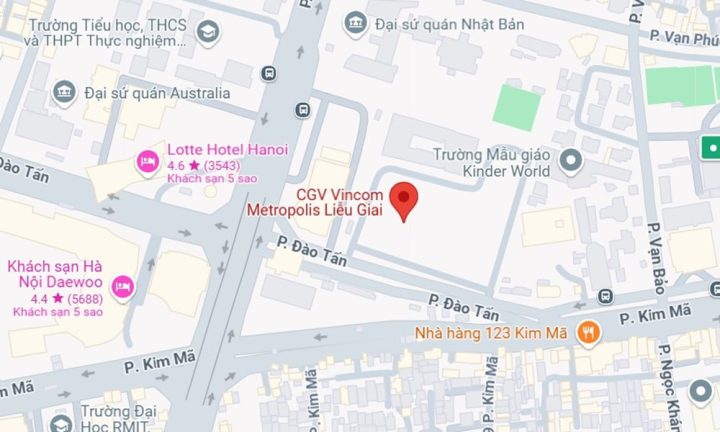 Bản đồ vị trí CGV Vincom Liễu Giai trung tâm Hà Nội