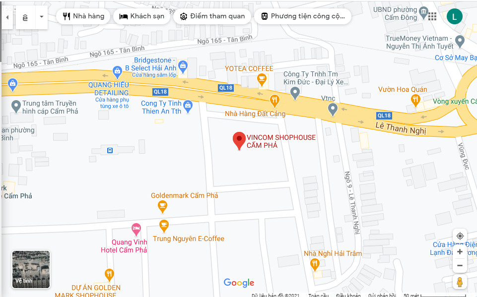 Bản đồ vị trí đắc địa của Vincom Shophouse Cẩm Phả trên Quốc lộ 18