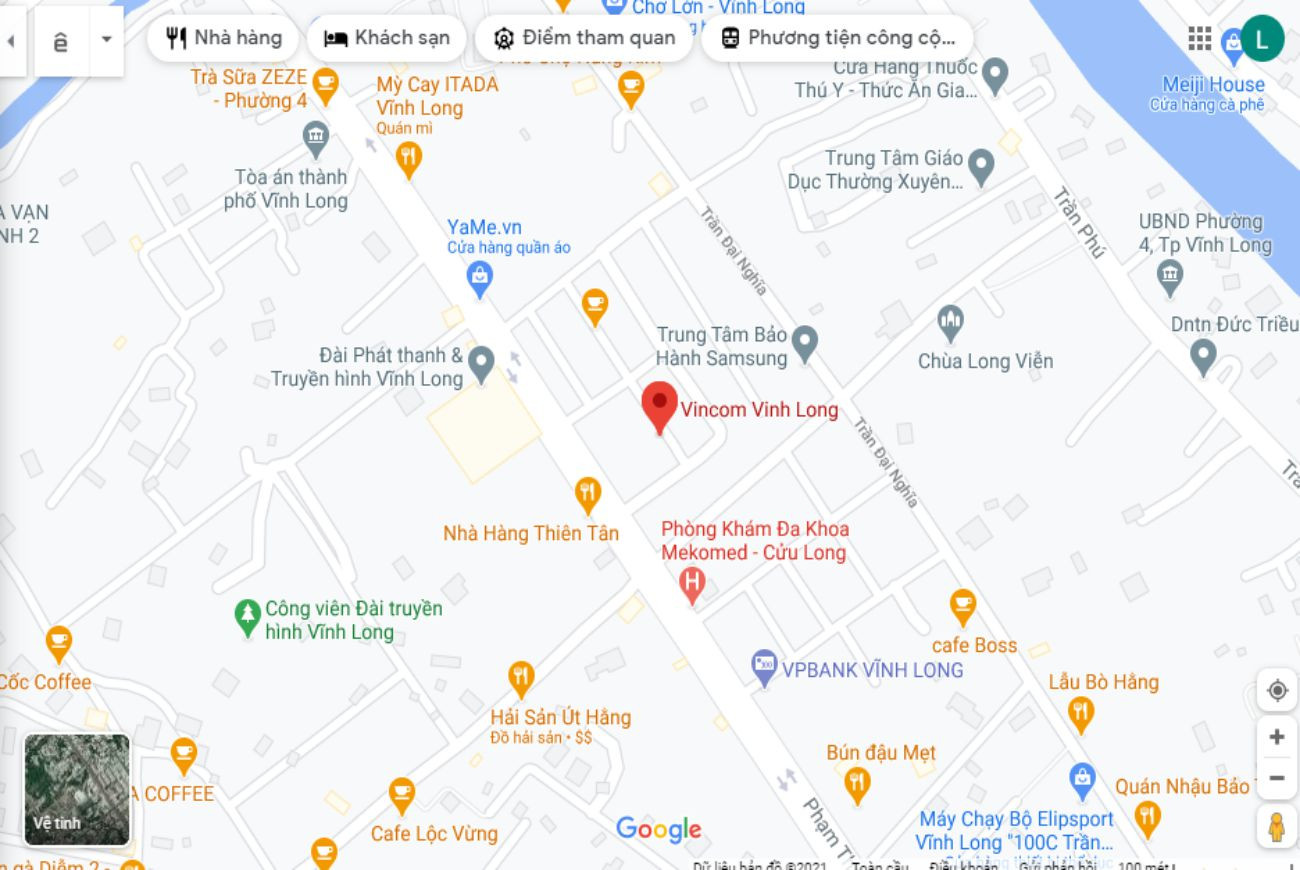 Bản đồ vị trí thuận lợi của rạp phim Vincom Vĩnh Long tại trung tâm thành phố