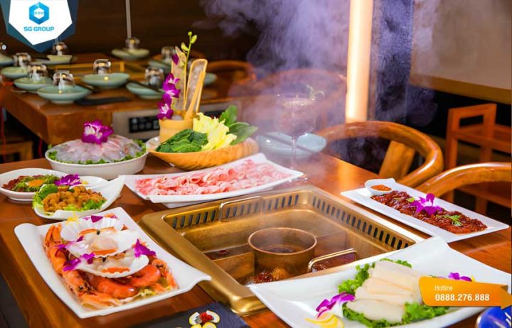 Bàn tiệc buffet đa dạng món ăn tại Tây Ninh, thu hút thực khách ghé thăm các nhà hàng buffet Vincom Tây Ninh