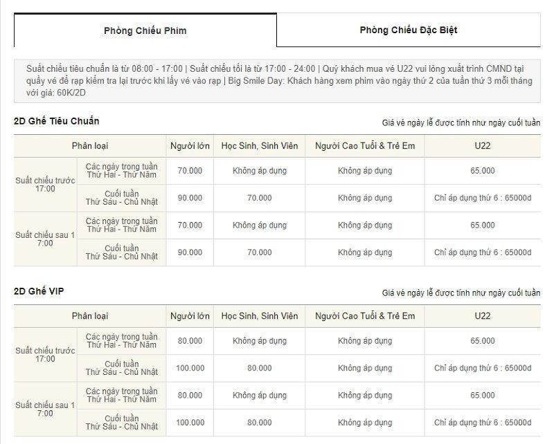 Bảng giá vé phim tại Lotte Cinema Đà Nẵng, một lựa chọn xem phim khác ngoài lịch chiếu phim tại Vincom Đà Nẵng