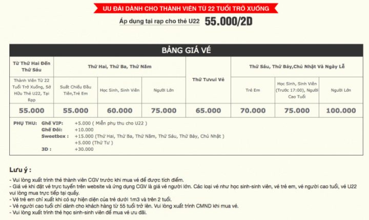 Bảng giá vé và lịch chiếu phim Vincom Đà Nẵng