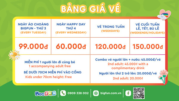 Bảng thông tin giá vé và giờ mở cửa khu vui chơi Vincom Phạm Ngọc Thạch