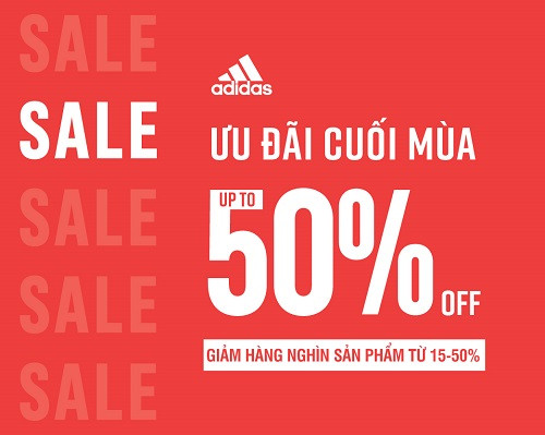 Banner khuyến mãi giảm giá tại cửa hàng Adidas