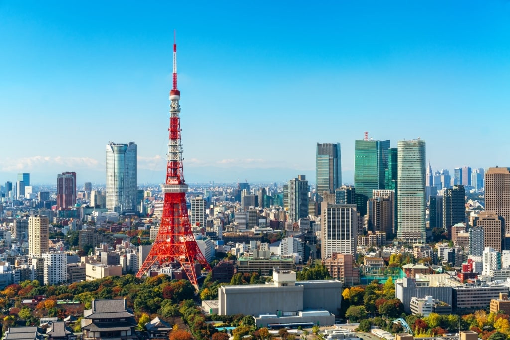 Bầu trời Nhật Bản với Tháp Tokyo, một địa danh nổi tiếng Nhật Bản