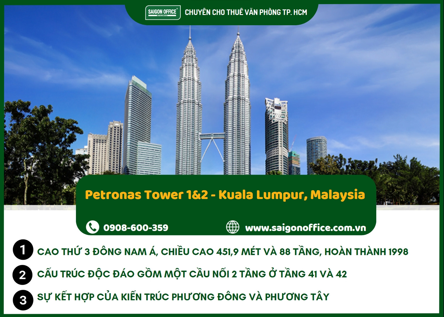 Cặp đôi Petronas Towers 1&amp;2, một trong những tòa tháp đôi cao nhất và biểu tượng của Kuala Lumpur