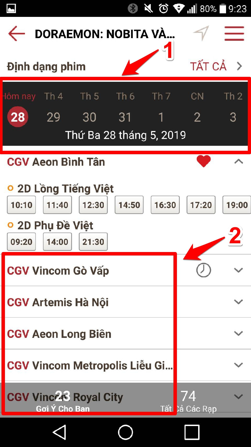Chọn rạp, ngày giờ khi đặt vé xem phim Vincom