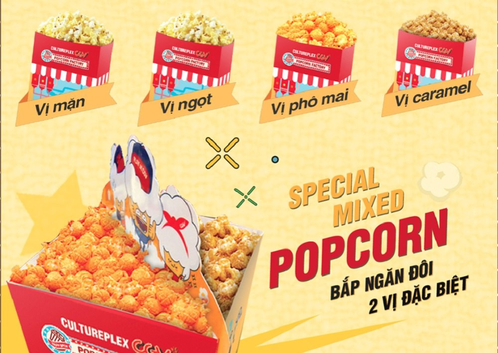 Đồ ăn nhẹ đa dạng và thơm ngon khi xem phim chiếu ở Vincom