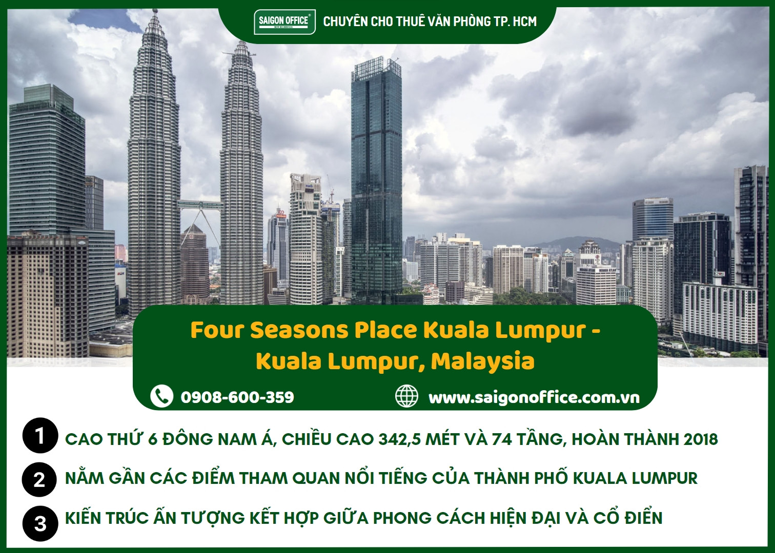Four Seasons Place Kuala Lumpur, biểu tượng của sự sang trọng và kiến trúc tinh tế