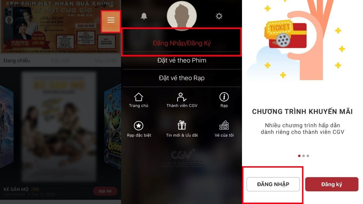 Hướng dẫn bước 1 đặt vé CGV online, áp dụng cho CGV Vincom Sơn La
