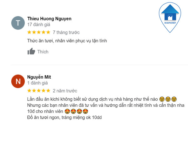 Khách hàng đánh giá cao đồ ăn tươi ngon tại Kichi-Kichi