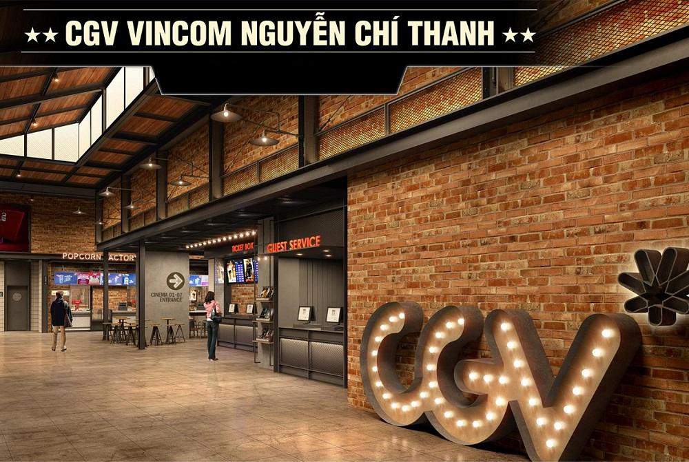 Không gian sảnh chờ hiện đại và rộng rãi của rạp CGV Vincom Nguyễn Chí Thanh