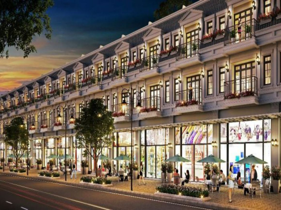 Khu shophouse Vincom Hưng Yên sầm uất nhìn từ trên cao, minh họa vị trí đắc địa