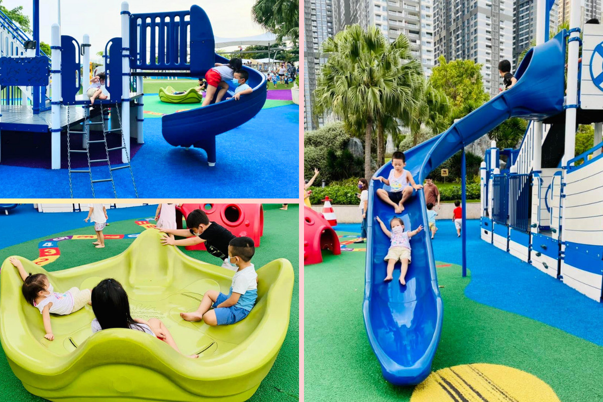 Khu vui chơi trẻ em ngoài trời tại công viên Vinhomes Central Park, gần Landmark 81