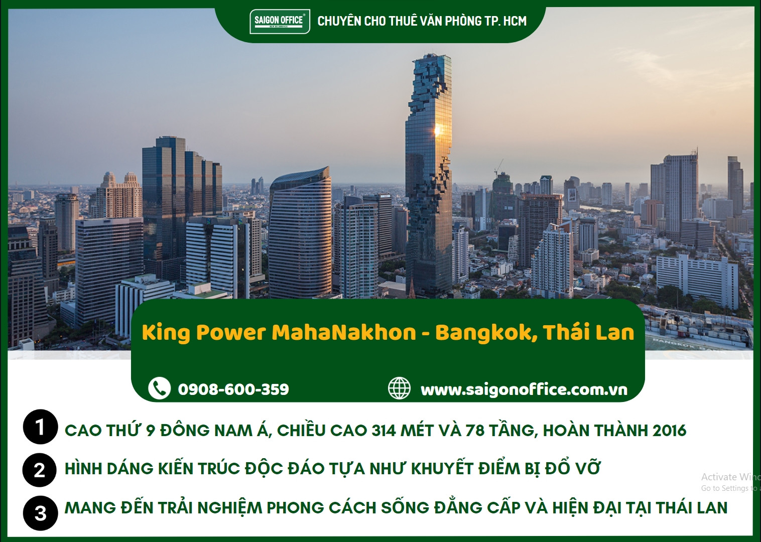 King Power MahaNakhon với kiến trúc "pixel" độc đáo, nổi bật giữa bầu trời Bangkok