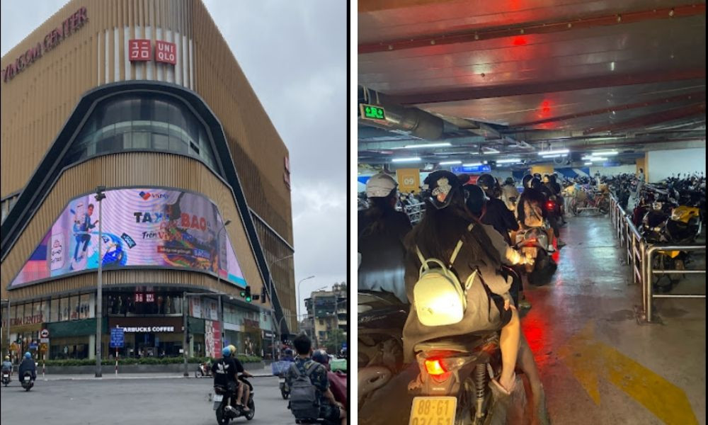 Lối vào hầm gửi xe máy tại Vincom Phạm Ngọc Thạch, nơi có phí gửi xe Vincom Phạm Ngọc Thạch cho xe hai bánh.