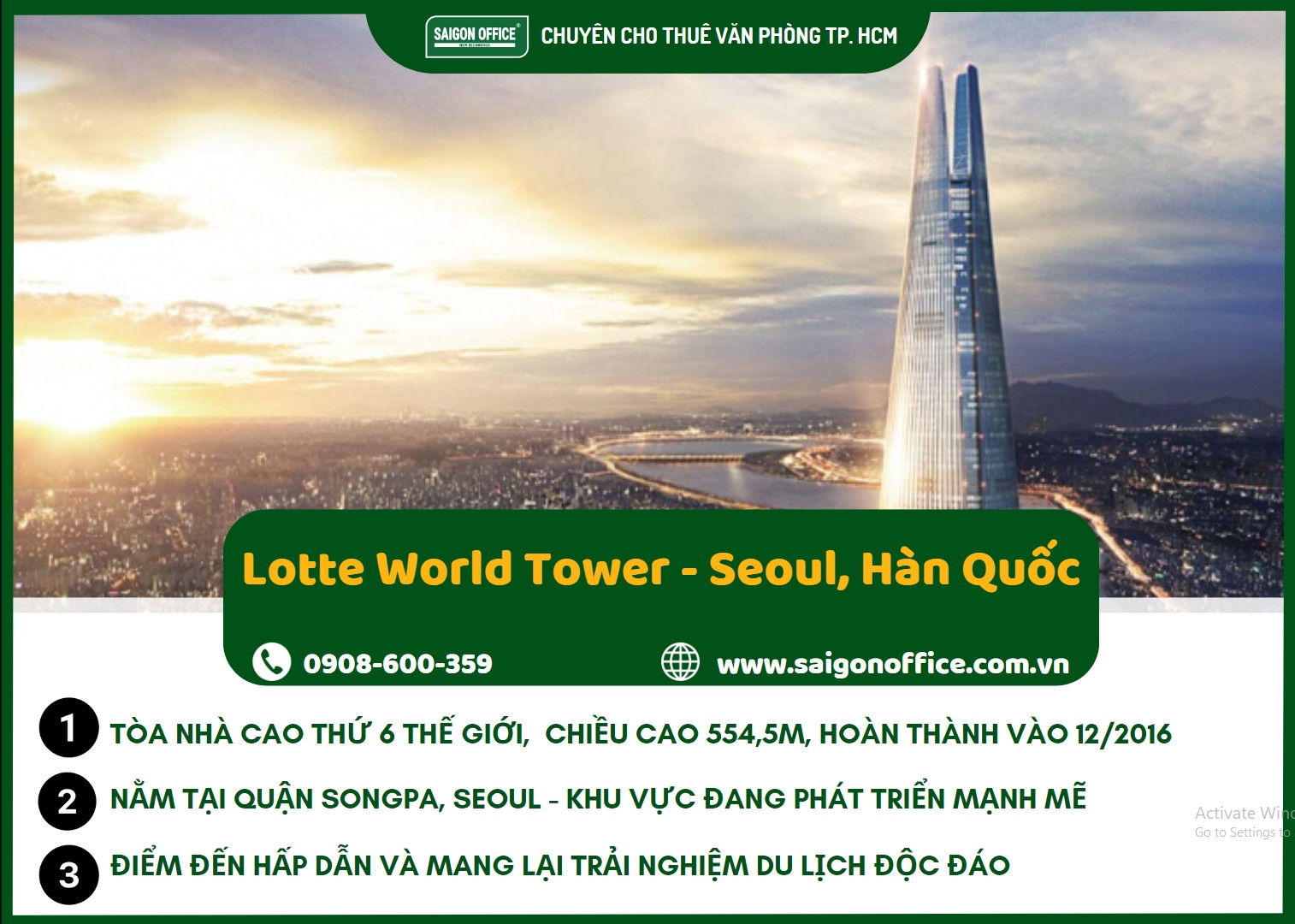 Lotte World Tower là kỳ quan cao thứ 6 trên thế giới