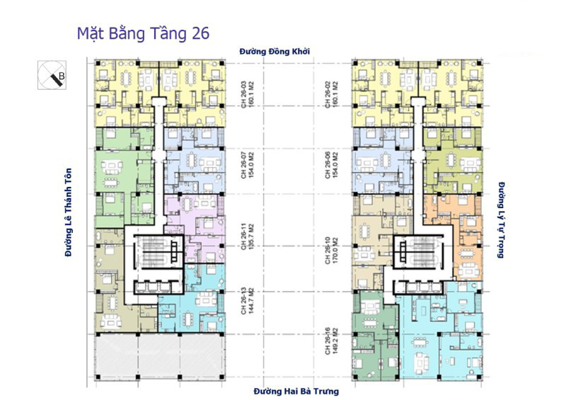 Mặt bằng căn hộ penthouse Vincom Đồng Khởi tầng 26