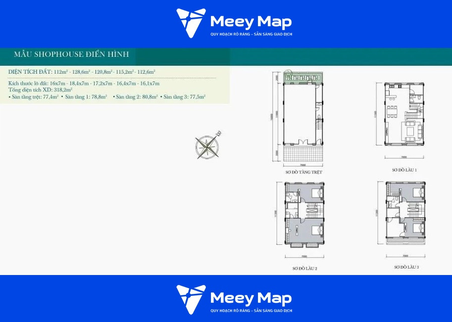 Mặt bằng chi tiết các căn shophouse tại dự án Vincom Mỹ Tho