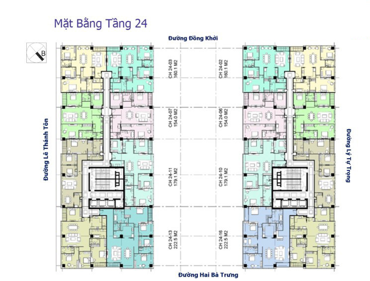 Mặt bằng tầng căn hộ Vincom Đồng Khởi tại tầng 24
