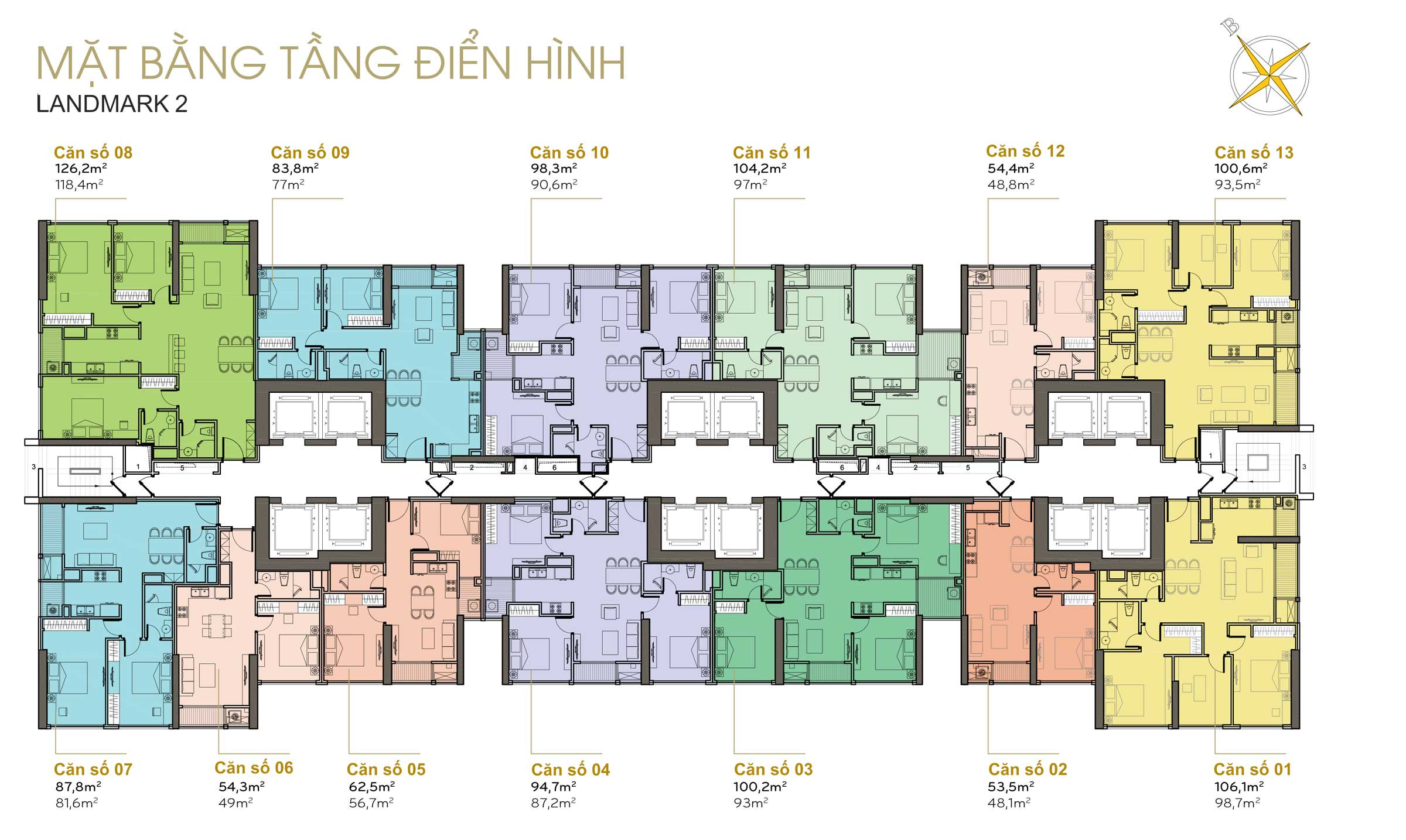 Mặt bằng tầng điển hình của tòa nhà Landmark 2 Vinhomes Central Park, tối ưu không gian sống