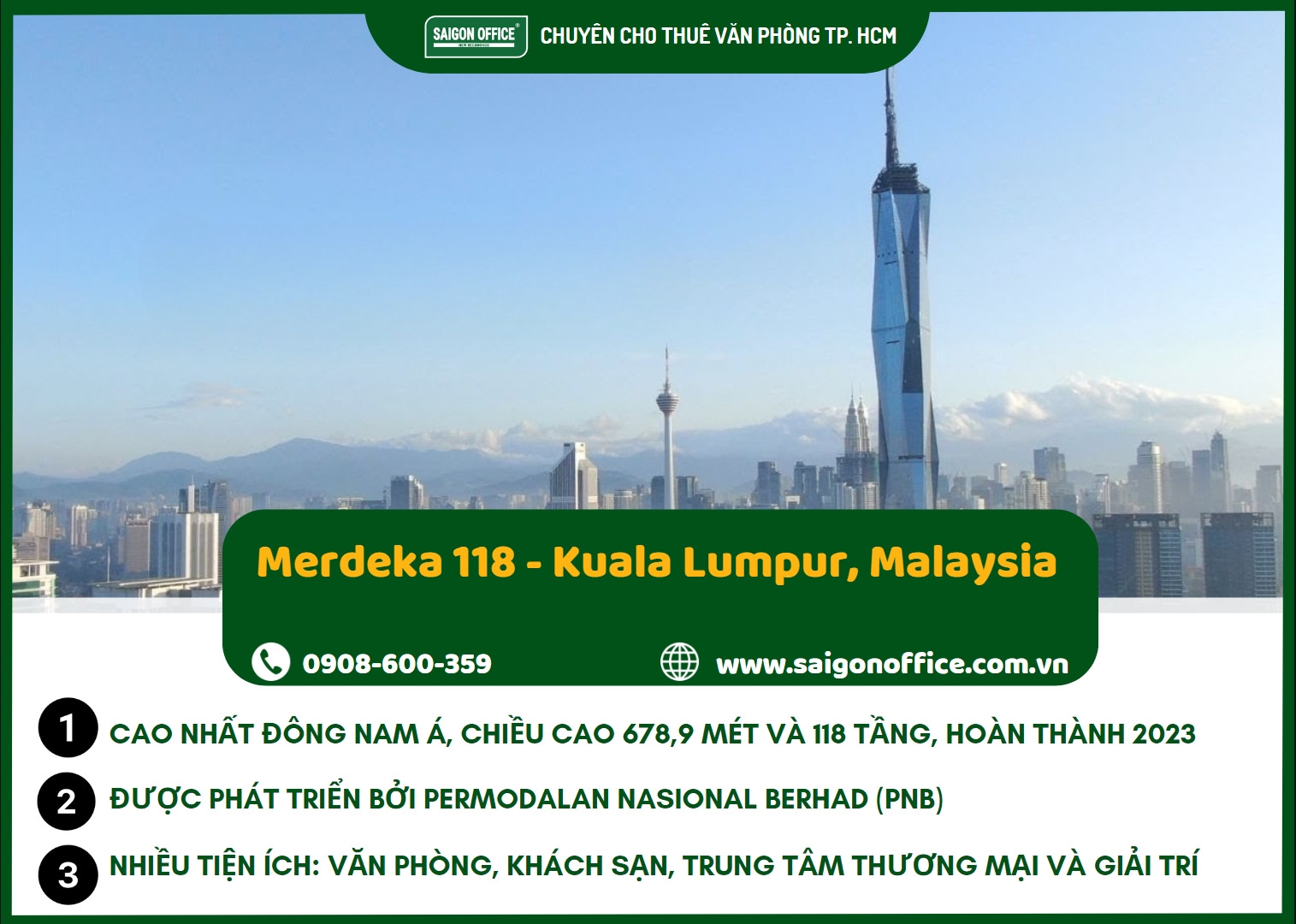 Merdeka 118, tòa nhà chọc trời giữ vị trí cao nhất Đông Nam Á với kiến trúc hiện đại ấn tượng