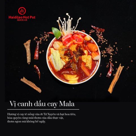Nước lẩu dầu cay Mala trứ danh, đặc trưng của Haidilao