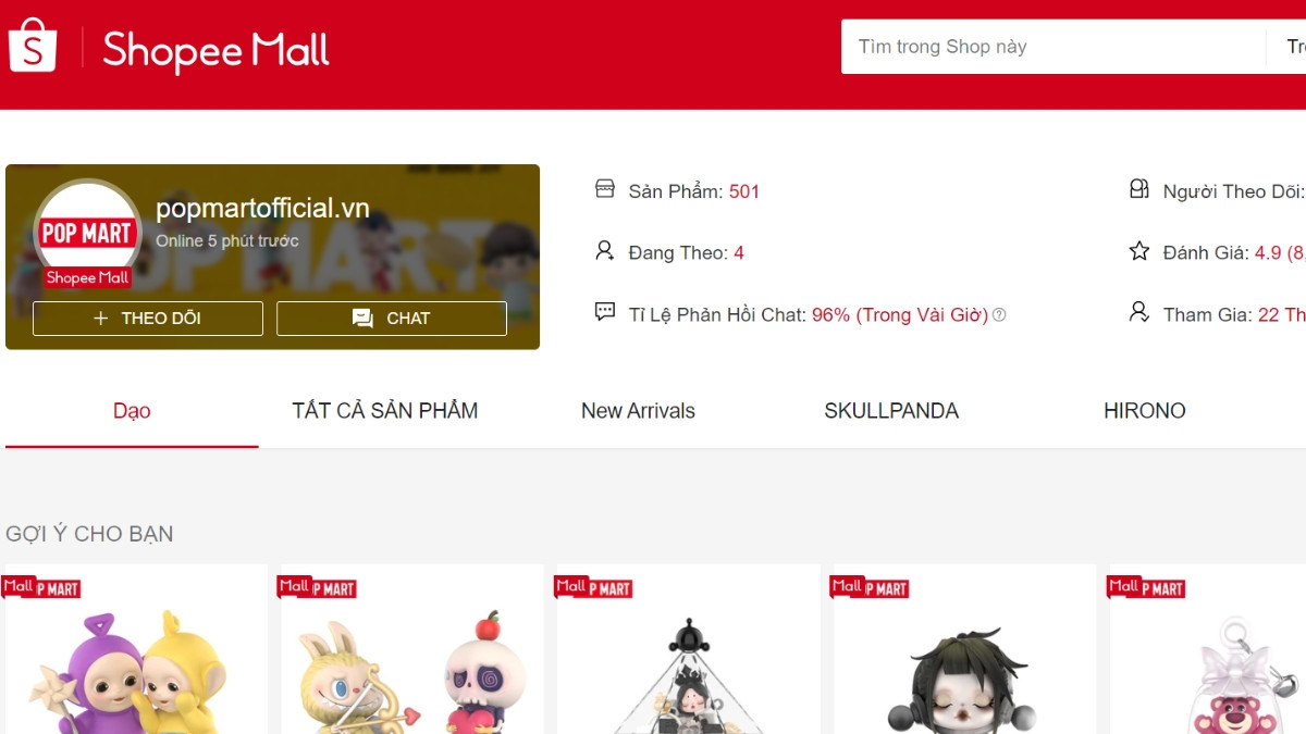 Pop Mart đa dạng mẫu mã trên nền tảng thương mại điện tử Shopee