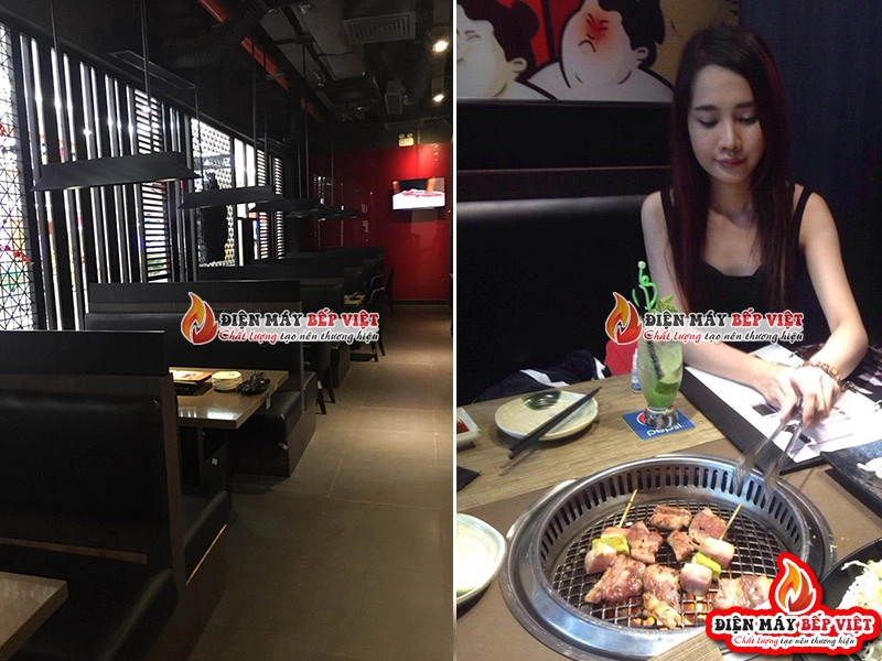 Quầy line buffet tại Sumo Vincom Thảo Điền với đa dạng món ăn và rau tươi