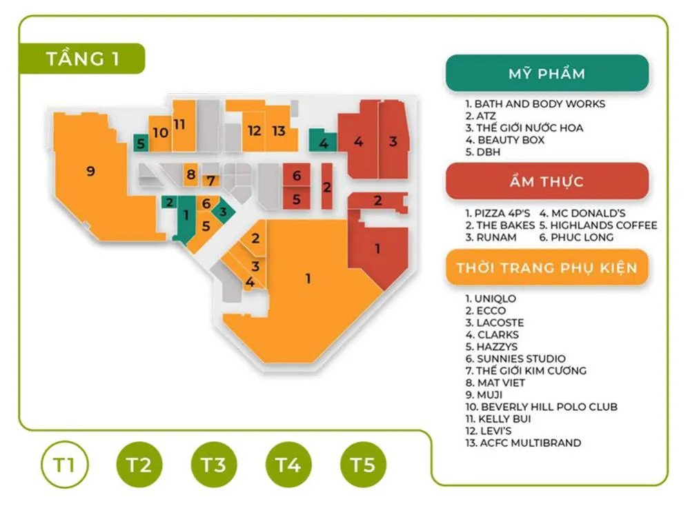 Sơ đồ chi tiết tầng 1 của Vincom Mega Mall Grand Park