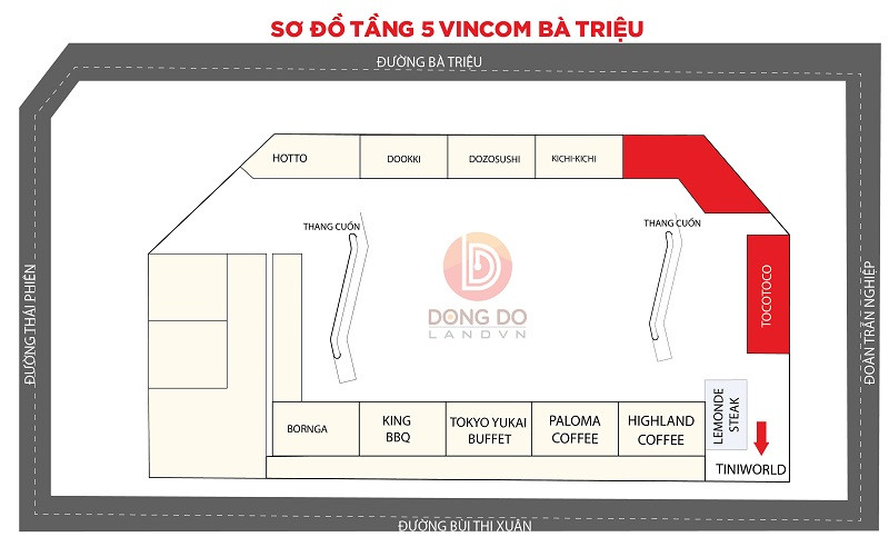 Sơ đồ nhà hàng tầng 5 Vincom Bà Triệu