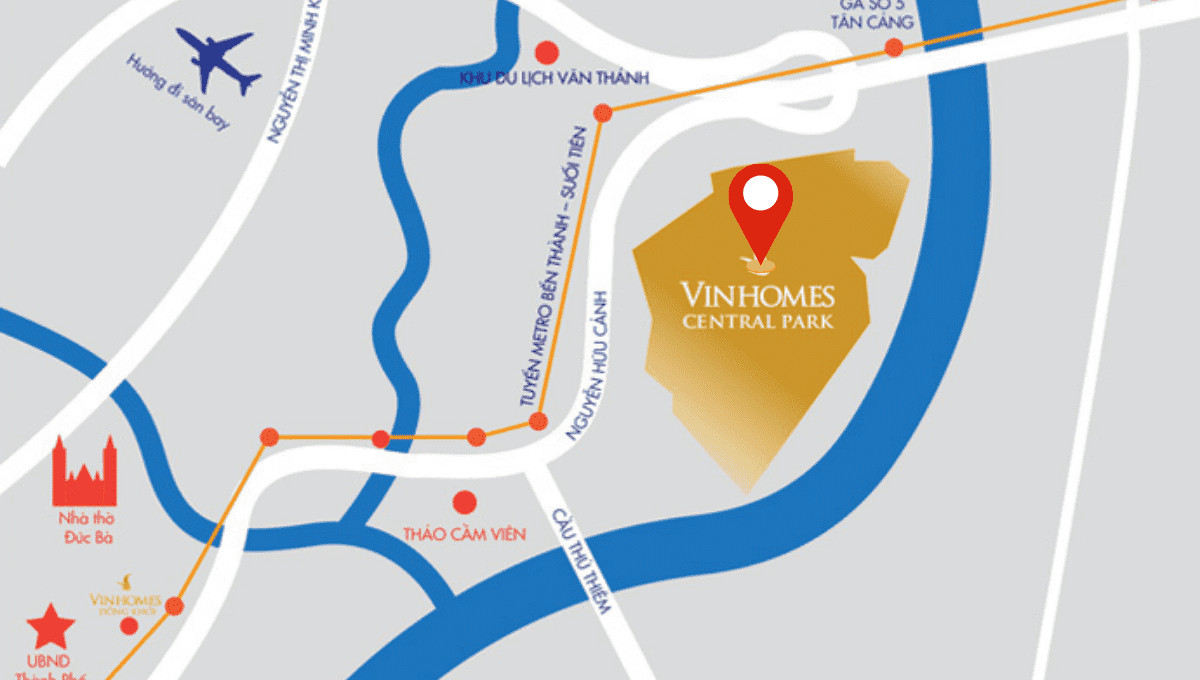 Sơ đồ vị trí dự án The Landmark 81 Vinhomes Central Park và các tuyến đường tiếp cận