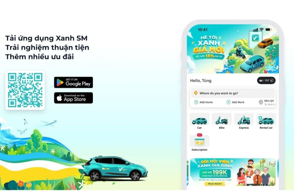 Tải ứng dụng Xanh SM để trải nghiệm dịch vụ di chuyển chất lượng