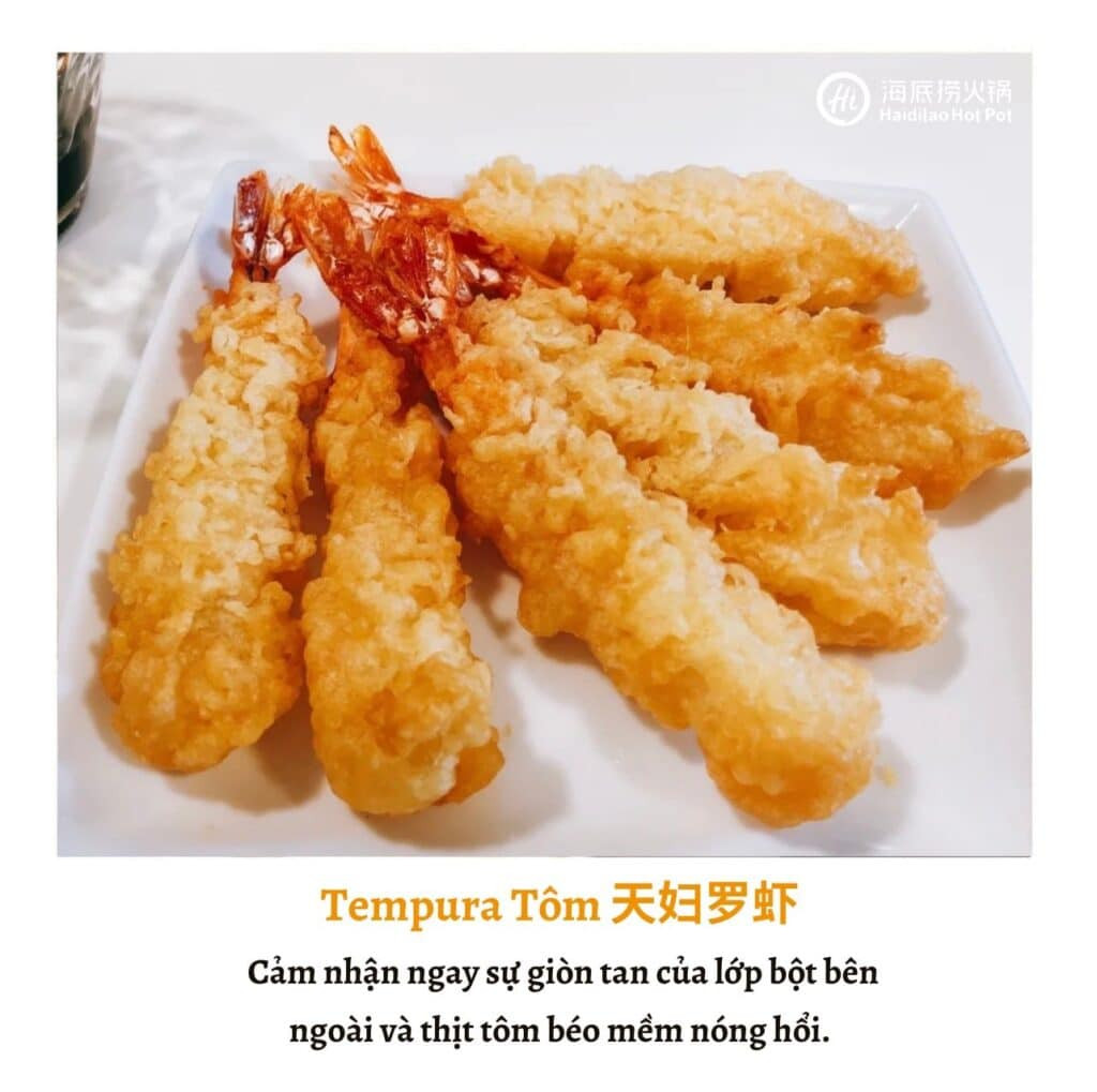 Tempura tôm chiên vàng ươm, món ăn vặt hấp dẫn tại Haidilao