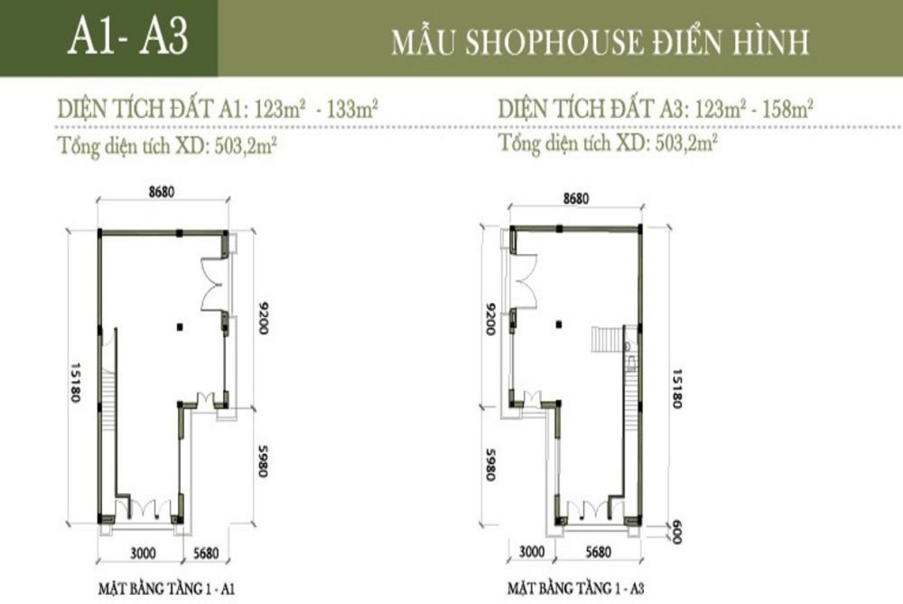 Thiết kế mặt bằng chi tiết của các căn shophouse Vincom Trà Vinh