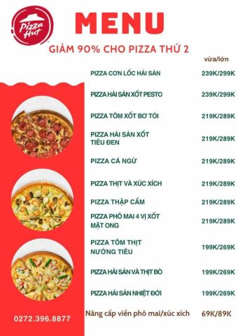 Thực đơn khuyến mãi đặc biệt của Pizza Hut Vincom Long An
