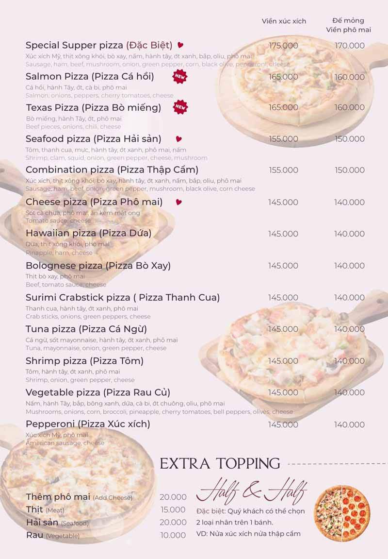Thực đơn phong phú của L'A Steak &amp; Pizza với đa dạng món ăn
