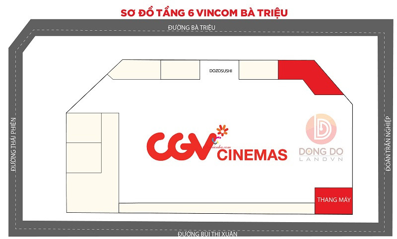 Toàn bộ rạp chiếu phim CGV được đặt tại tầng 6 Vincom Bà Triệu