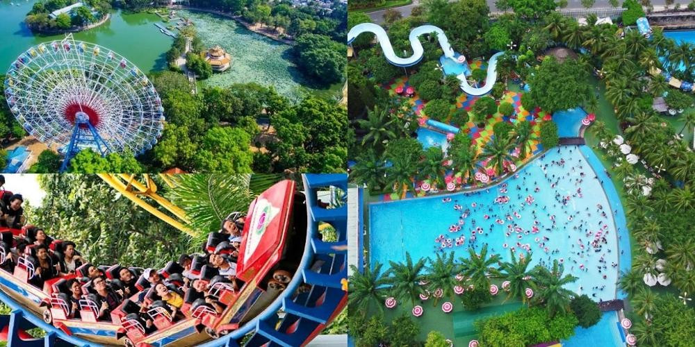 Toàn cảnh Công viên Văn hóa Đầm Sen với khu vui chơi giải trí.