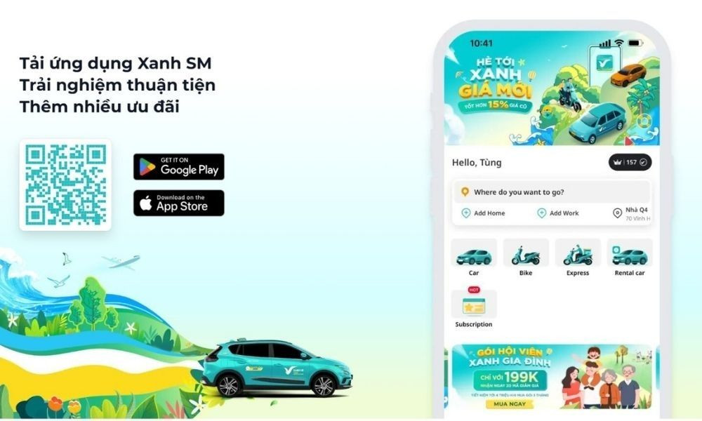 Ứng dụng Xanh SM giúp đặt xe nhanh chóng tới Vincom Phạm Ngọc Thạch
