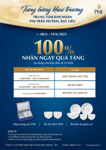 Ưu đãi hấp dẫn tại trung tâm mua sắm Vincom Trần Huỳnh Bạc Liêu nhân dịp khai trương PNJ