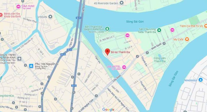 Vị trí bờ kè Thanh Đa trên bản đồ.