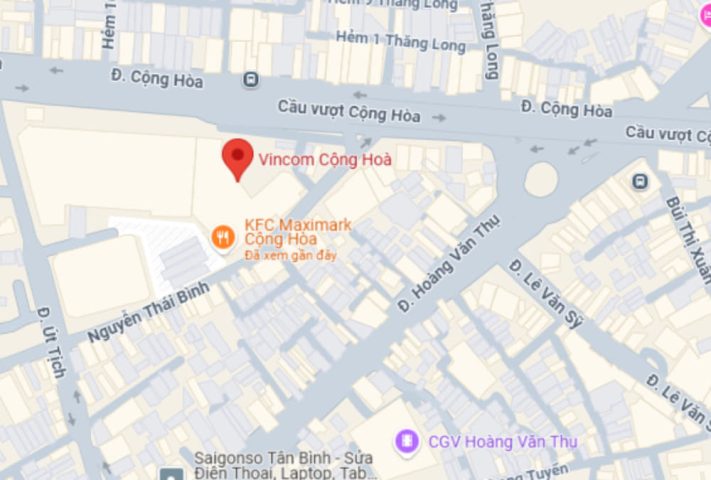 Bản đồ vệ tinh chỉ dẫn vị trí trung tâm thương mại Vincom Cộng Hòa tại Tân Bình.