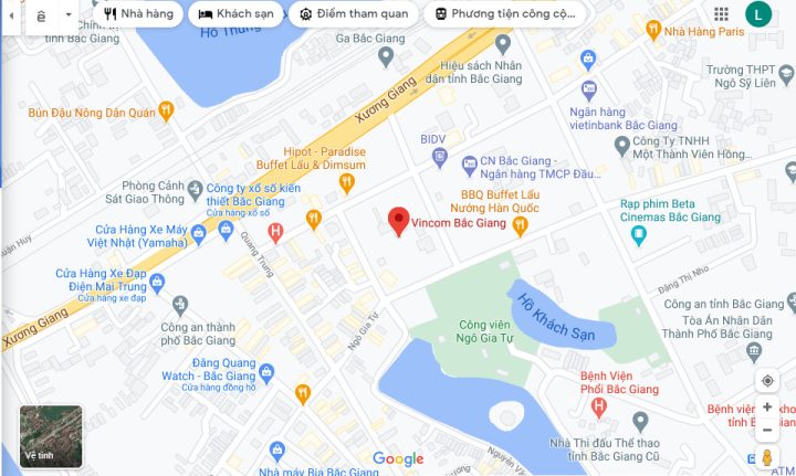 Bản đồ vị trí chiến lược của Vincom Bắc Giang tại trung tâm thành phố.