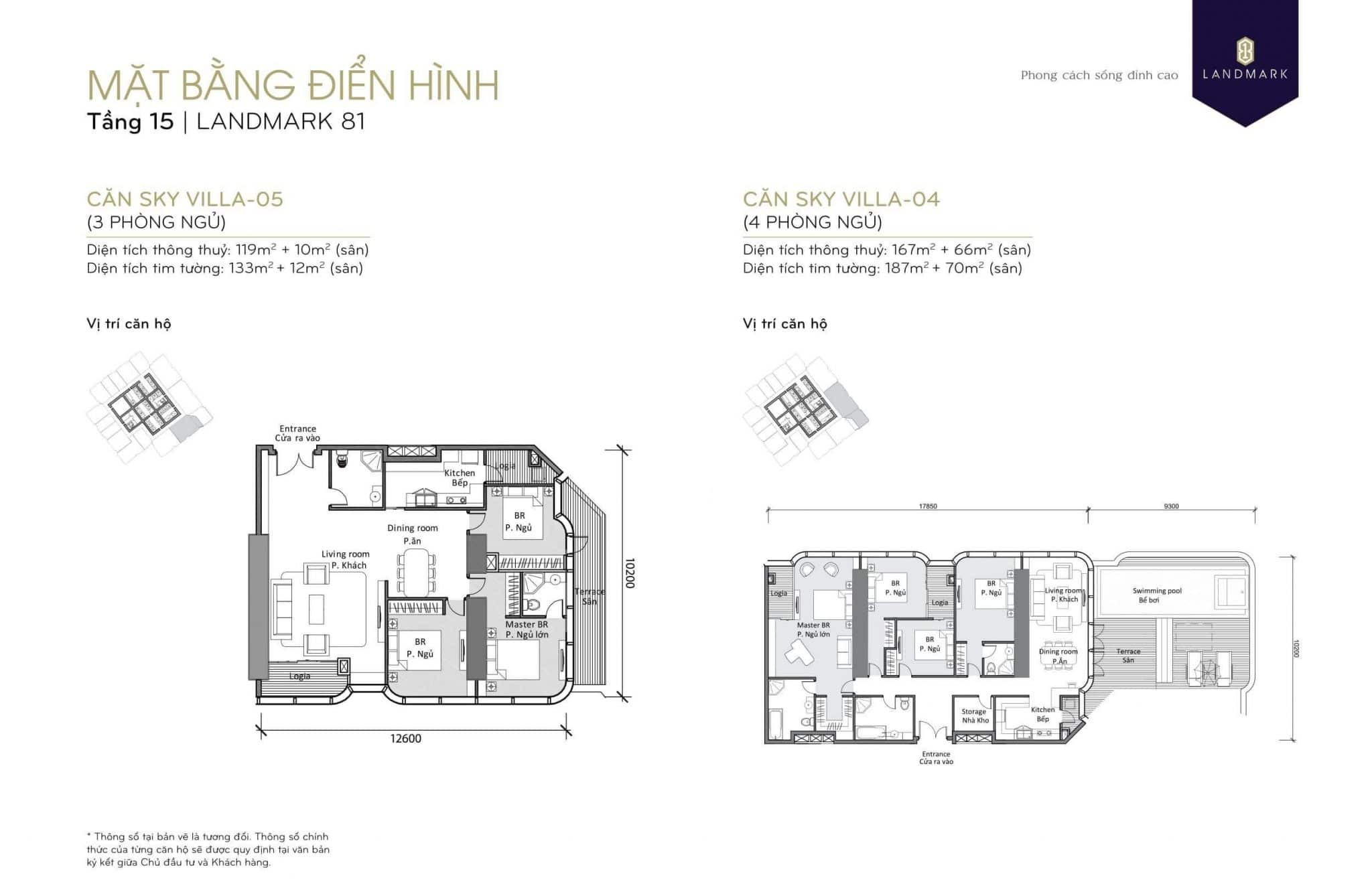 Bản vẽ mặt bằng Sky Villa tầng 15, tối ưu không gian sống thượng lưu tại Landmark 81