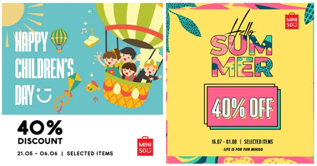 Bảng thông báo chương trình khuyến mãi hấp dẫn tại Miniso Bình Dương