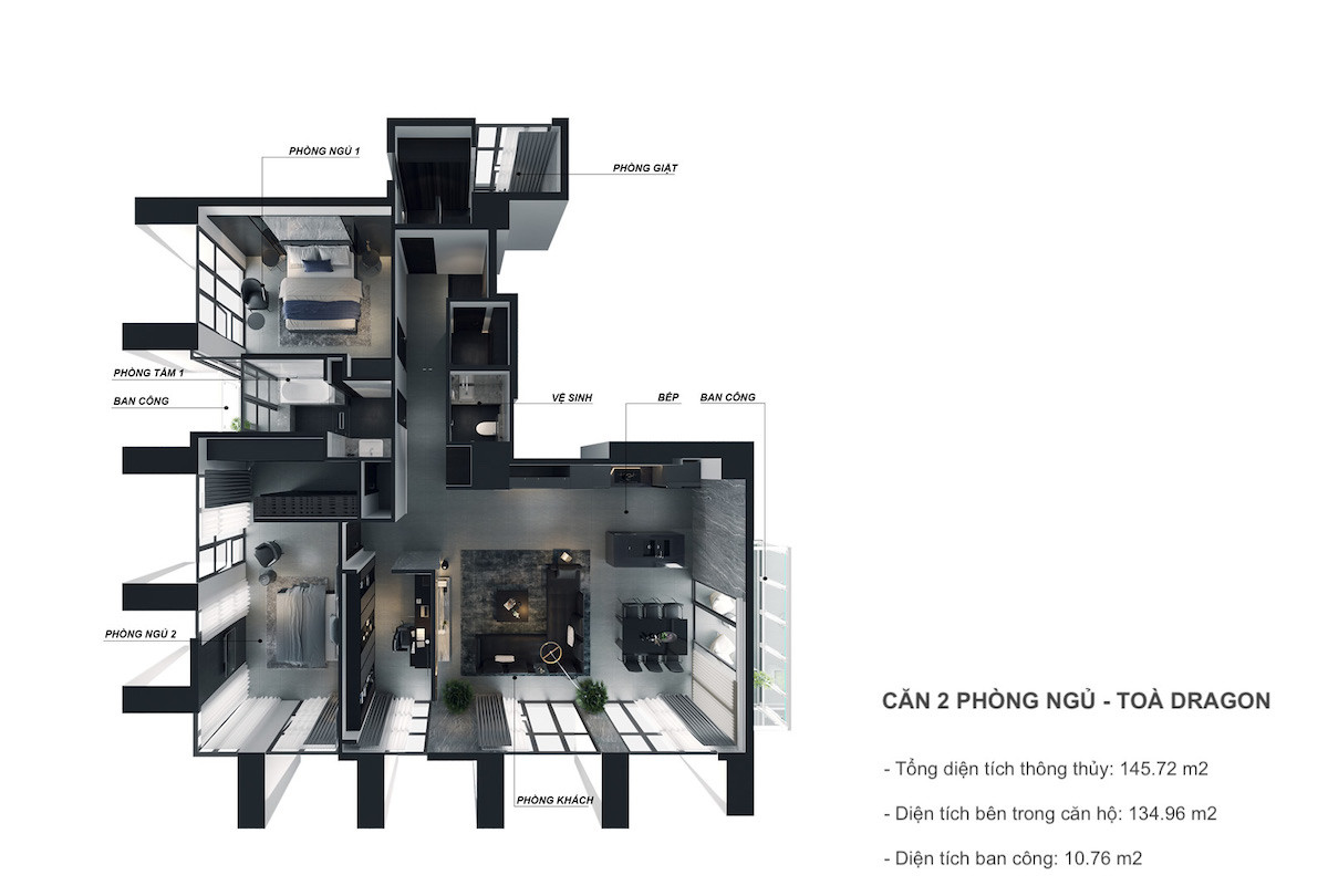 Căn 2 phòng ngủ tòa Dragon Landmark Tower Đà Nẵng