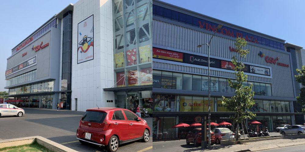 Hình ảnh Vincom Phan Văn Trị từ bên ngoài, showcasing kiến trúc hiện đại và sự sầm uất