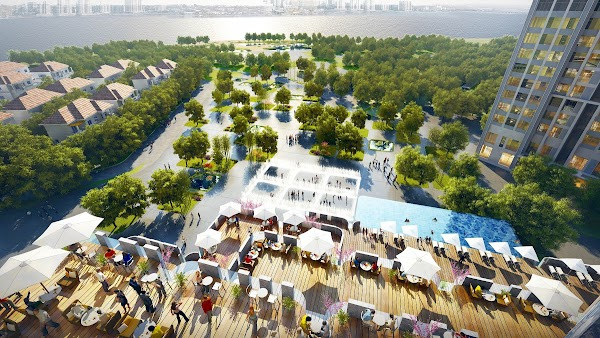 Không gian quán cà phê sang trọng và hiện đại bên trong tổ hợp Landmark 81, với tầm nhìn bao quát